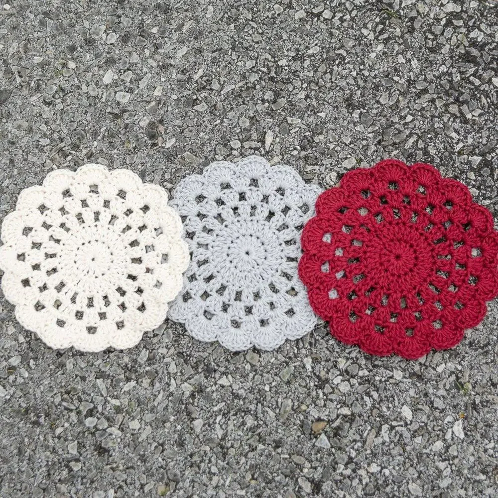 3pc Crochet Dishcloths Handmade Round Cotton Wash Cloths Kitchen Coasters Set